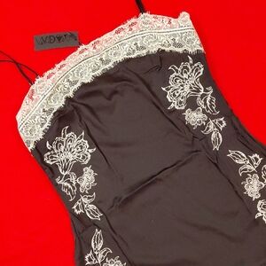 DOLLSKILL 1X WIDOW TAKE ME TO THE ALTER SLIP DRESS SATIN FLORAL EMBROIDERY BLACK